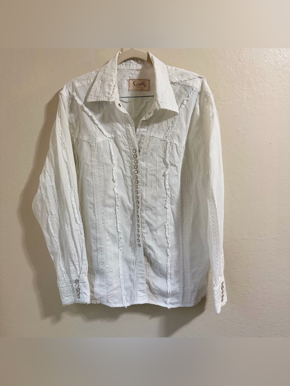 Scully Honey Creek Western White Pintuck Blouse Shirt Top Long Sleeve XL Boho